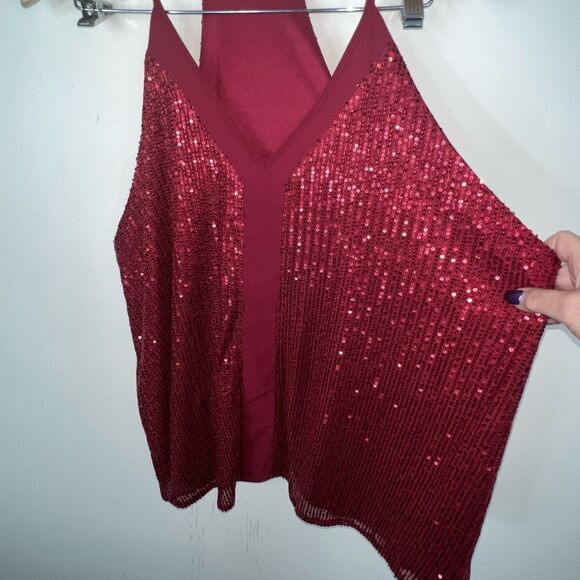 Sparkle Burgundy Lined Racerback Back Adjustable Strap Tank - Picture 3 of 7